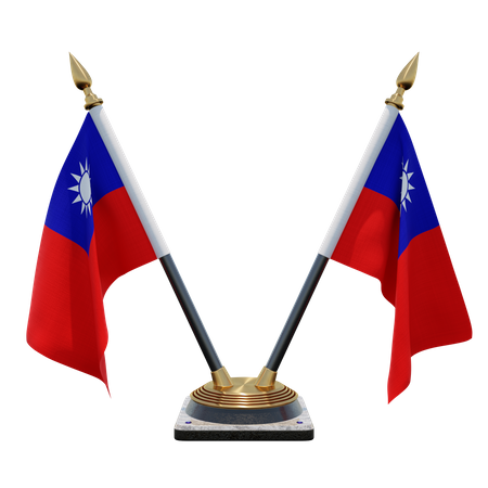 Support de drapeau de bureau double (V) de la République de Chine de Taïwan  3D Icon