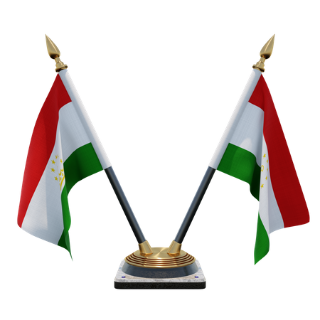 Tajikistan Double (V) Desk Flag Stand  3D Icon