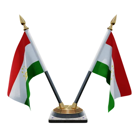 Tajikistan Double (V) Desk Flag Stand  3D Icon