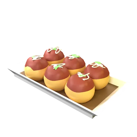 Takoyaki For Japanese Food Icon 3D Illustration
