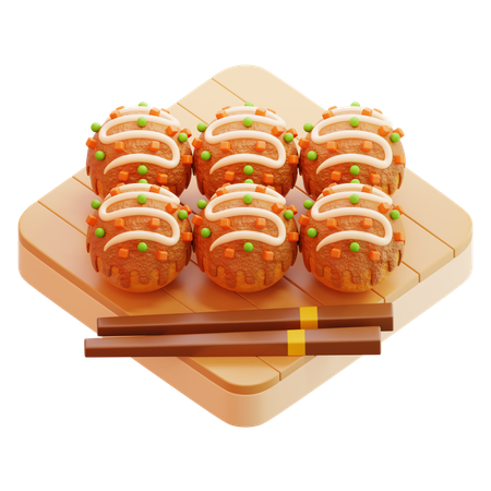 Takoyaki Balls With Chopsticks  3D Icon
