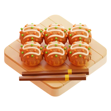 Takoyaki Balls With Chopsticks  3D Icon