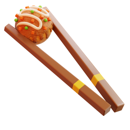 Takoyaki With Chopsticks  3D Icon