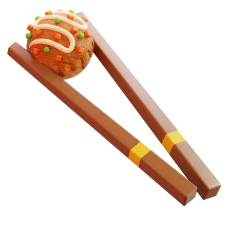 Takoyaki With Chopsticks  3D Icon