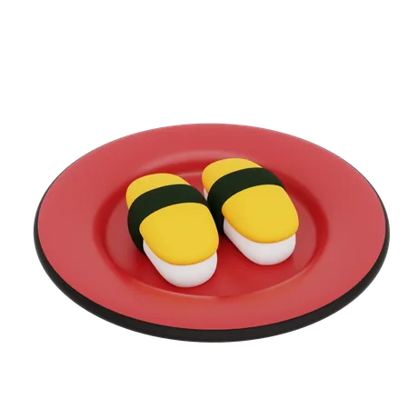 Renderizacao 3 D Do Tamago Sushi Sushi De Rolinho De Ovo Restaurante Japones 3D Icon