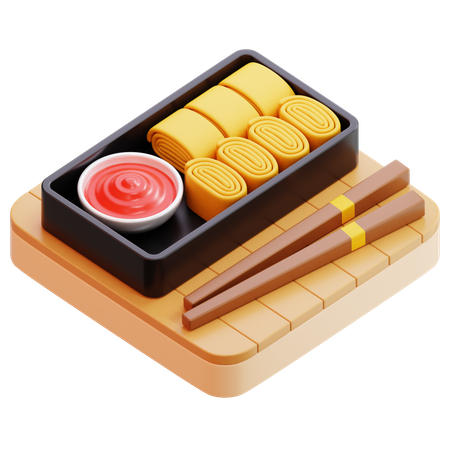 Tamagoyaki With Chopsticks And Sauce  3D Icon