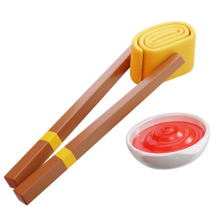 Tamagoyaki With Chopsticks And Sauce  3D Icon