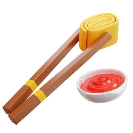 Tamagoyaki With Chopsticks And Sauce  3D Icon