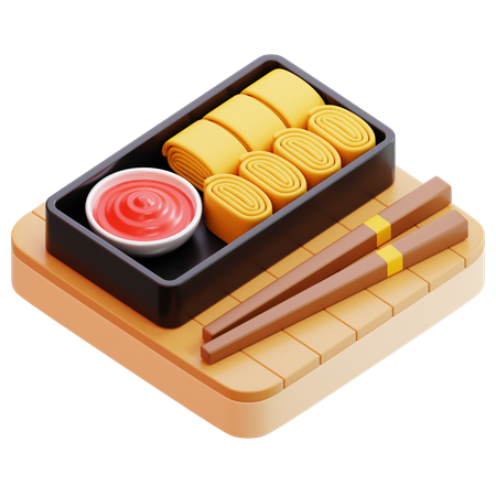 Tamagoyaki With Chopsticks And Sauce  3D Icon