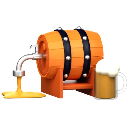 Tambor de cerveja e copo  3D Icon