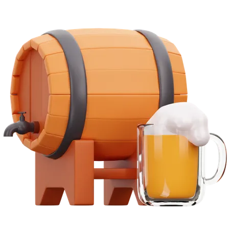 Tambor de cerveja e copo  3D Icon