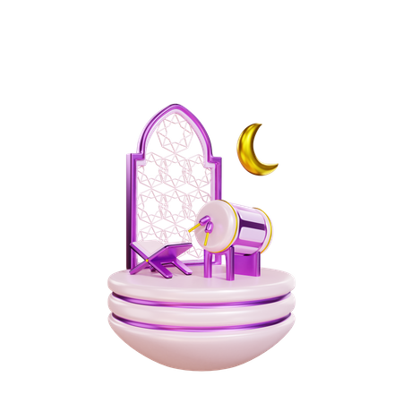 Tambor islámico con Corán y Luna  3D Icon