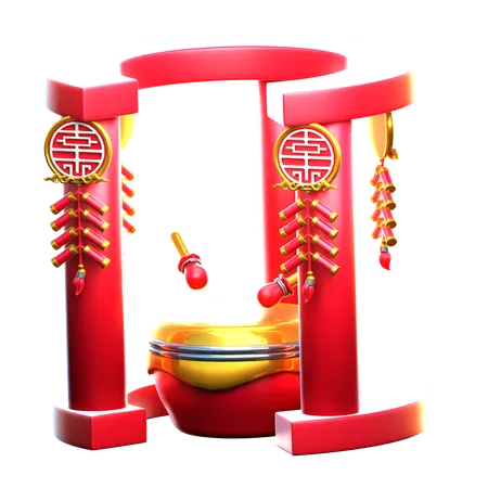 Tambour chinois avec pétards  3D Icon