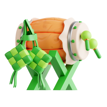 Tambour et ketupat  3D Icon