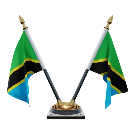 Tanzania Double Desk Flag Stand  3D Flag