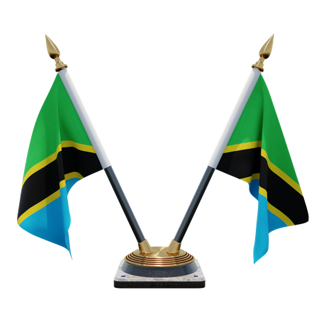 Tanzania Double Desk Flag Stand 3D Illustration