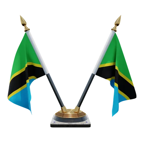 Tanzania Double (V) Desk Flag Stand 3D Icon