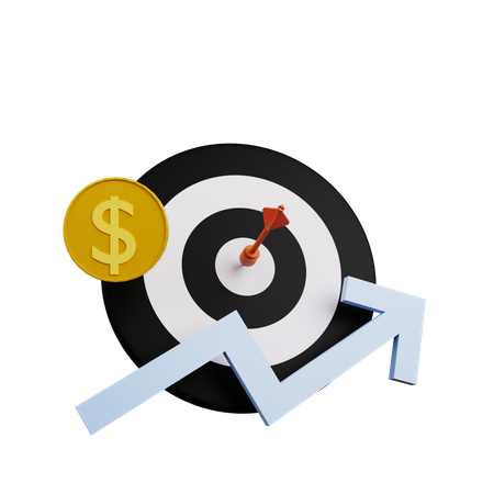 Target with coin and graph 3D Illustration