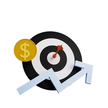 3 D Illustration Of Dart On Target With Coin And Graph 3D Illustration
