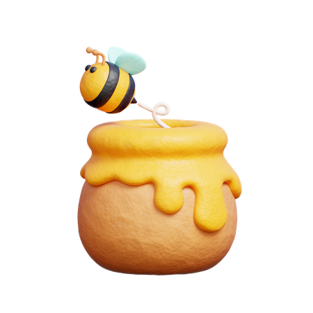 Tarro de miel con abeja  3D Icon