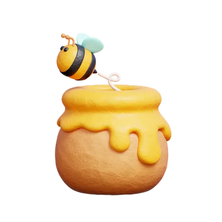 Tarro de miel con abeja  3D Icon