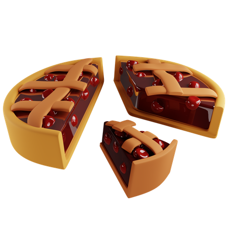 Tarte aux cerises coupée en différentes parts  3D Illustration