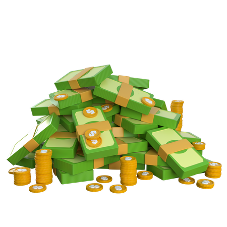 Pile de dollars avec des pièces  3D Icon