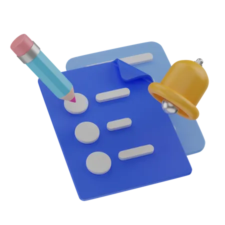 Task List With Pencil And Bell 3D Illustration
