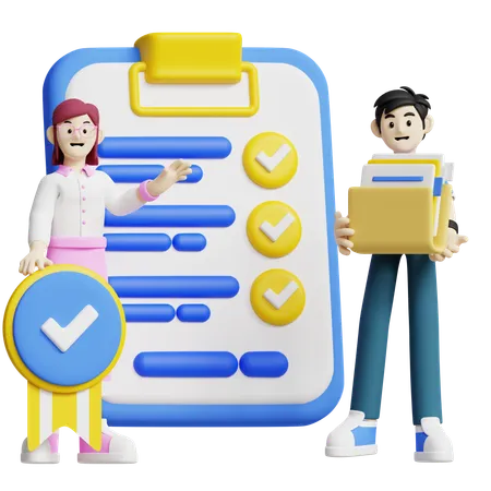 This 3 D Icon Depicts Two Individuals Managing Tasks With A Clipboard And Folders Representing Efficient Task Management And Project Planning Ideal For Illustrating Project Management Task Organization And Business Workflow 3D Illustration