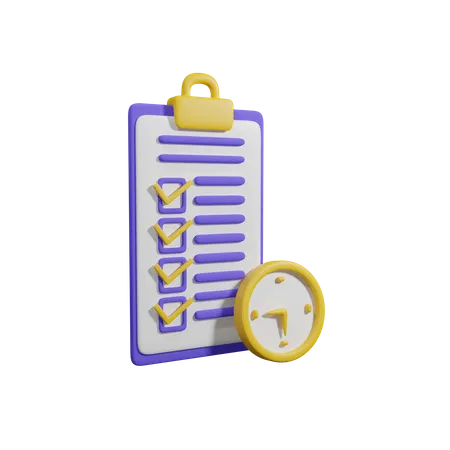 Task On Clipboard With Clock  3D Icon