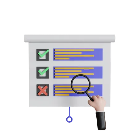 Infographic Presentation Board About Reject With Hand Holding Magnifying Glass 3D Icon