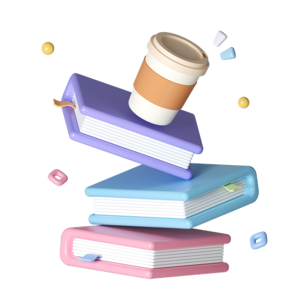 Tasse de café sur les livres  3D Icon