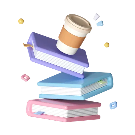 Tasse de café sur les livres  3D Icon