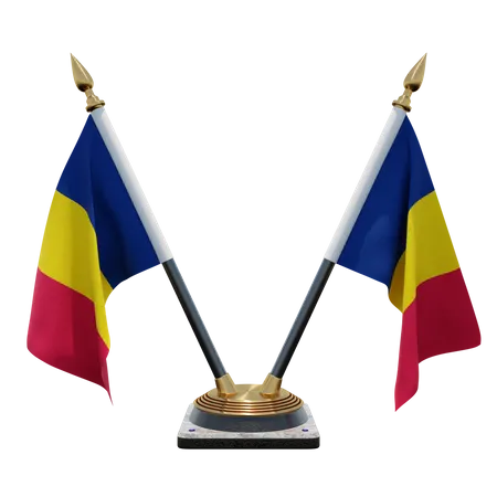 Support de drapeau de bureau double (V) Chad  3D Icon