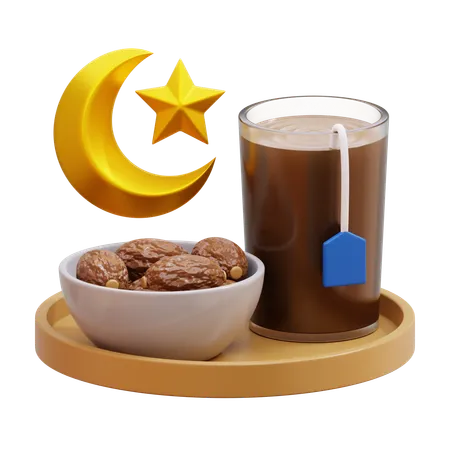 Té y dátiles con luna y estrella  3D Icon