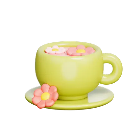 3 D Tea Cup With Flower Spring Season Garden Flower 3D Icon