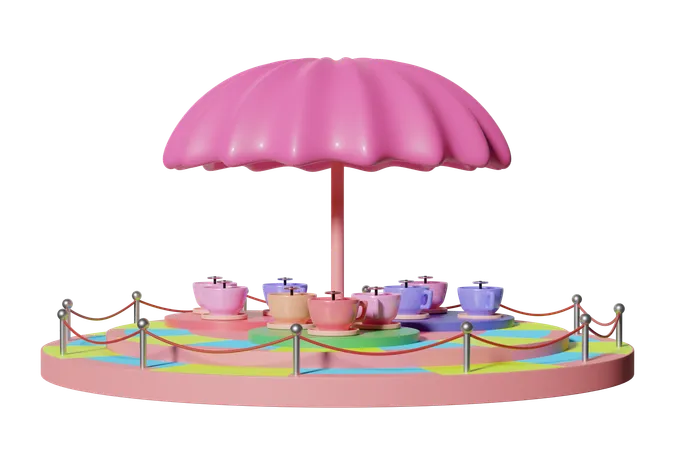 3 D Amusement Park Concept With Tea Cup Ride Isolated 3 D Render Illustration 3D Icon
