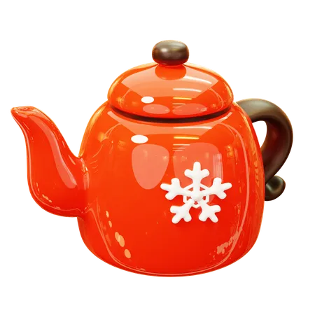 3 D Cute Cartoon Red Porcelain Teapot Snow Pattern A Cup Of Tea Mug Kettle Household Utensils Cookware Winter Holiday Seoson New Year Christmas Concept Happy New Year Decoration Greeting Card Merry Christmas Holiday New Year And Xmas Celebration 3D Icon