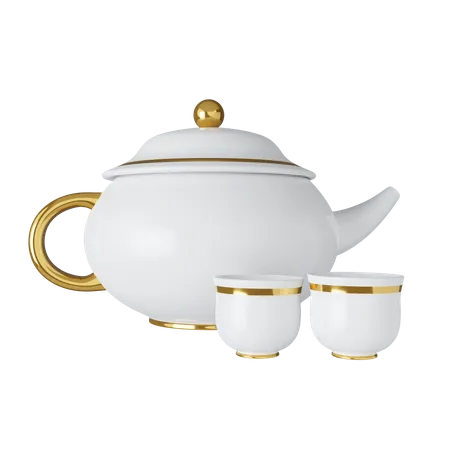 3 D Tea Set Mid Autumn Festival Icon Isolated On Yellow Background 3 D Rendering Illustration Clipping Path 3D Icon