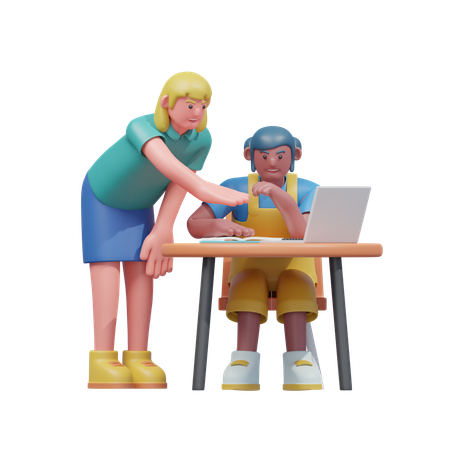 Teacher Guiding Student At Desk  3D Icon