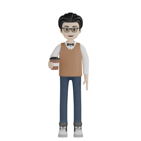 Teacher Holding Coffee Cup  3D Illustration