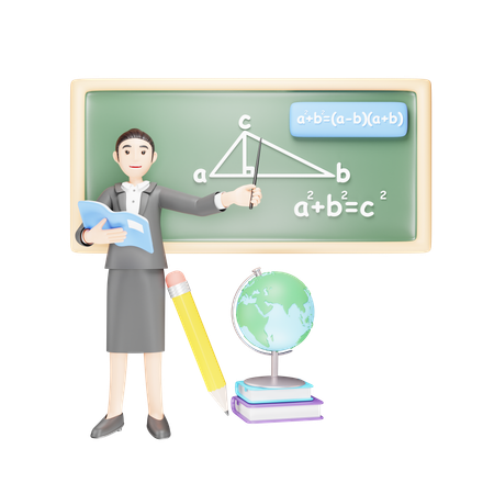 Teacher is solving mathematical sums on blackboard  3D Icon