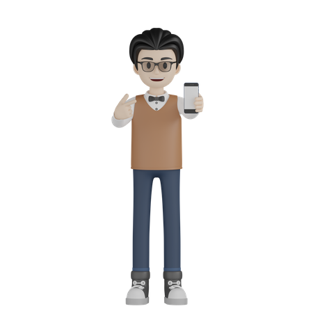 Teacher Pointing Mobile  3D Illustration