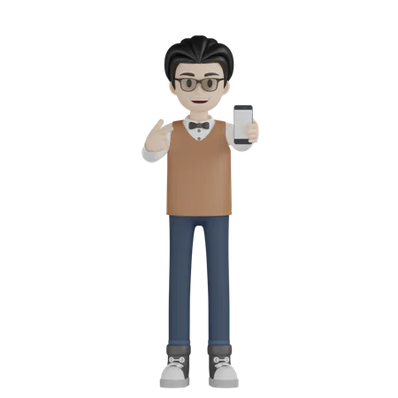 Teacher Pointing Mobile  3D Illustration