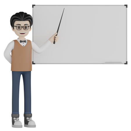 Teacher Presenting and teaching on whiteboard  3D Icon
