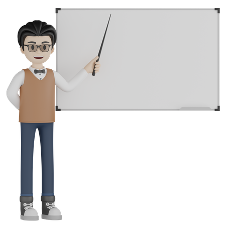 Teacher Presenting and teaching on whiteboard  3D Illustration