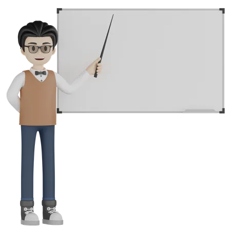 Teacher Presenting and teaching on whiteboard  3D Illustration