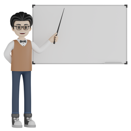 Teacher Presenting and teaching on whiteboard 3D Illustration