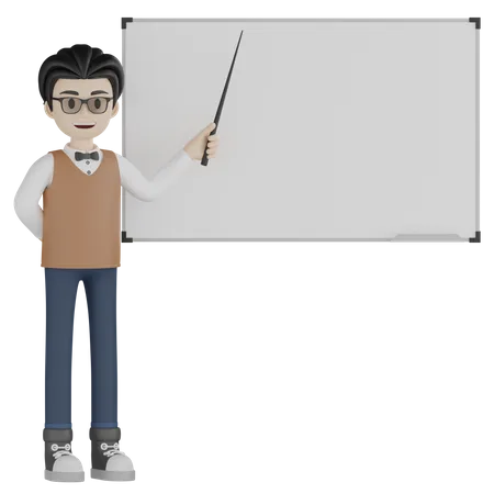 Teacher Presenting and teaching on whiteboard 3D Illustration
