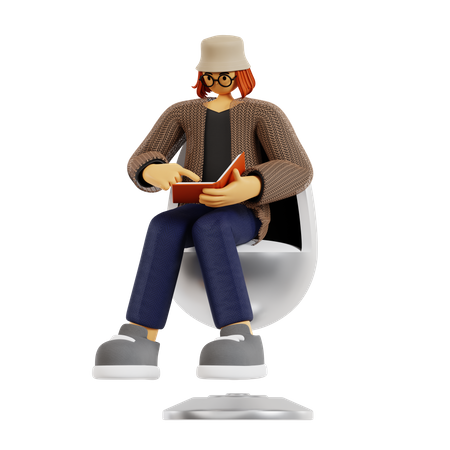Teacher reading book while sitting on armchair 3D Illustration